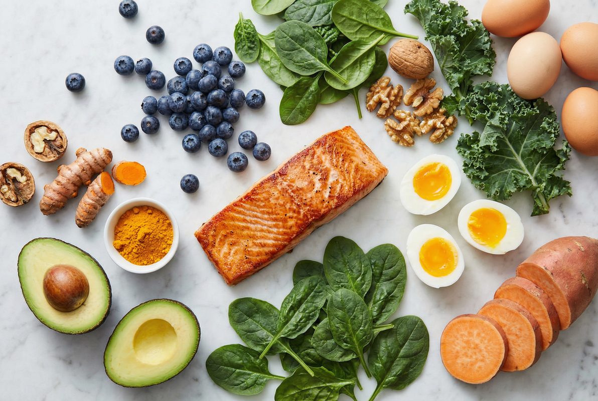 Healthy foods rich in nutrients that have been studied for nerve health support